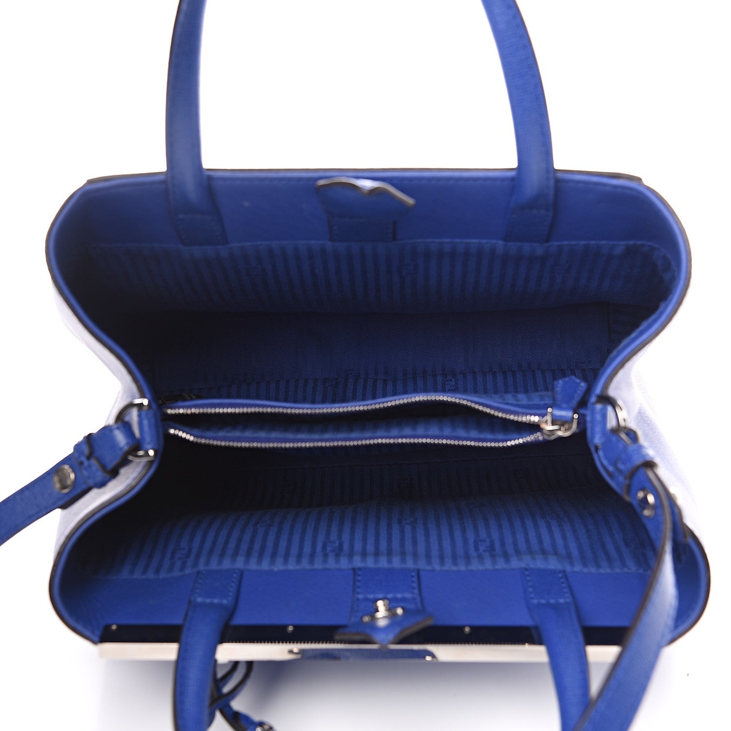 Fendi Vitello Elite Petite 2Jours Tote Blue Neon 4 of 8