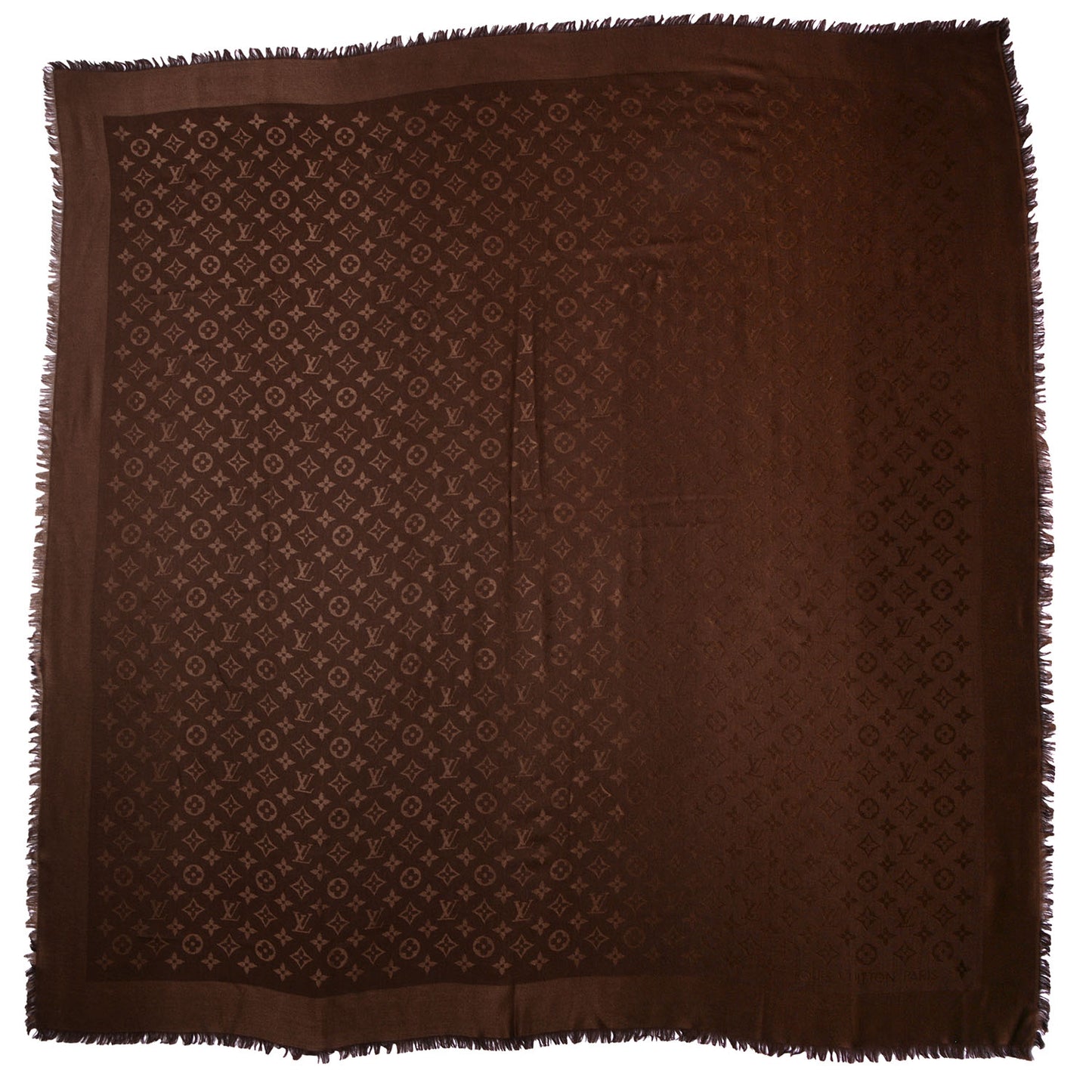 Silk Wool Monogram Denim Shawl Chocolate