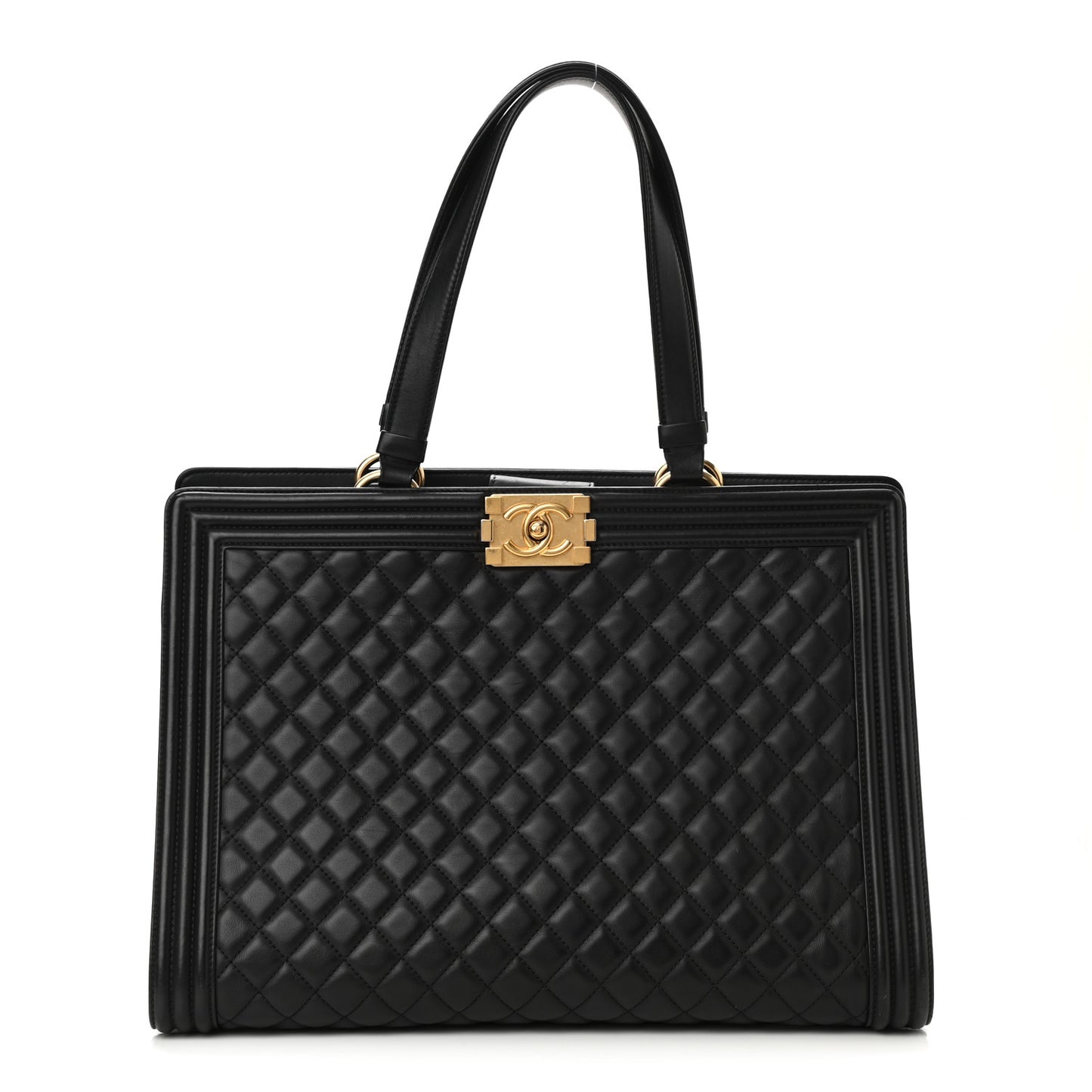 Calfskin Quilted Boy Shopping Tote Black
