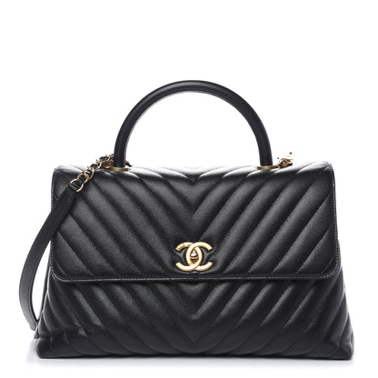 Chanel Caviar Chevron Quilted Medium Coco Handle Flap Black 1 of 11