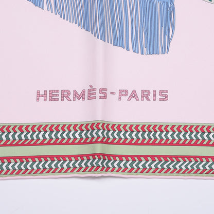 Hermes Silk Selle Des Steppes Scarf 90 Rose Pale Bleu Jean 3 of 8