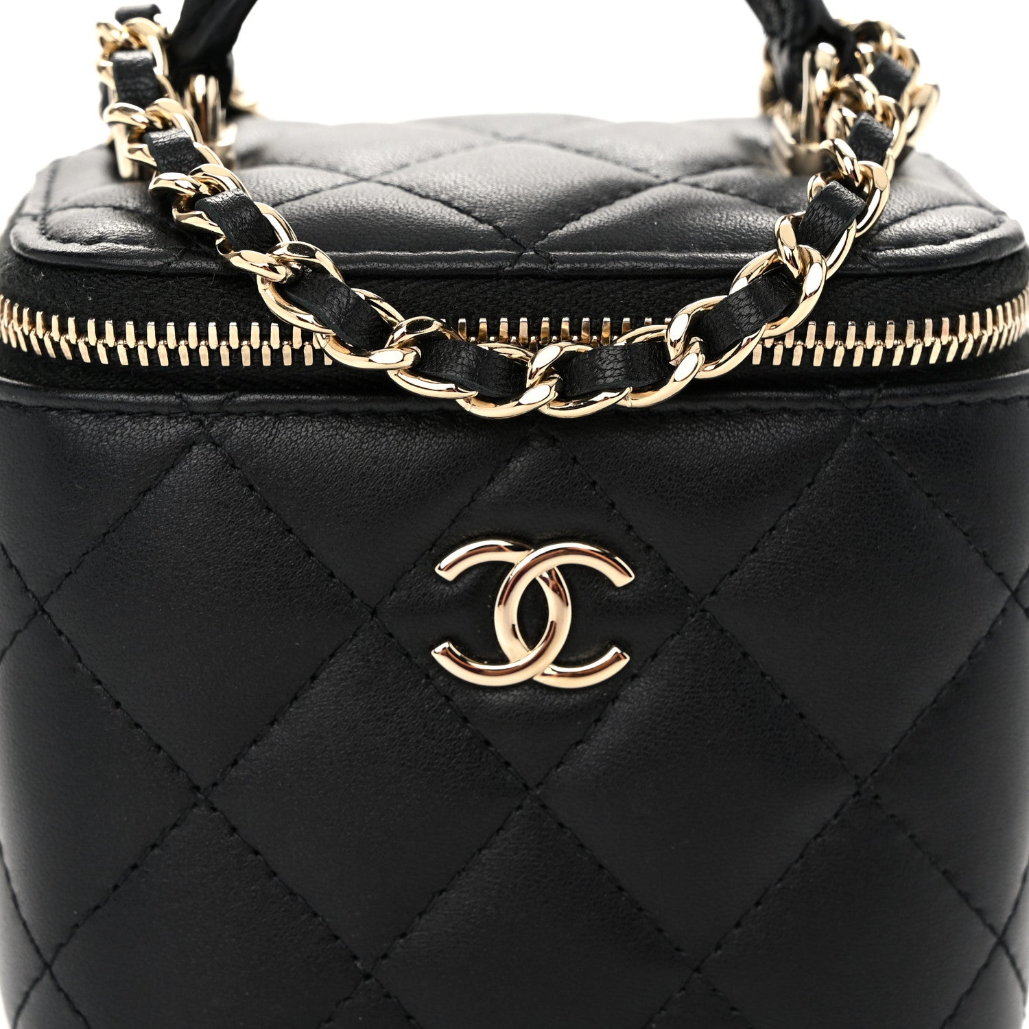 Chanel Lambskin Quilted Top Handle Mini Vanity Case With Chain Black 8 of 10