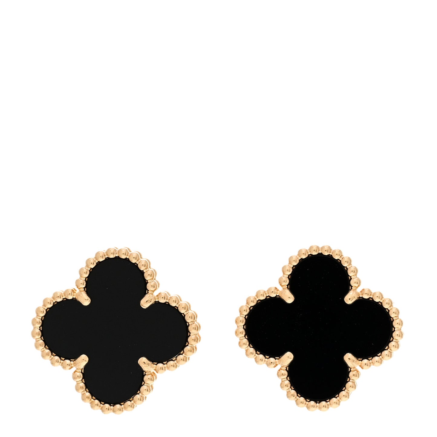 18K Yellow Gold Black Onyx Vintage Alhambra Earrings