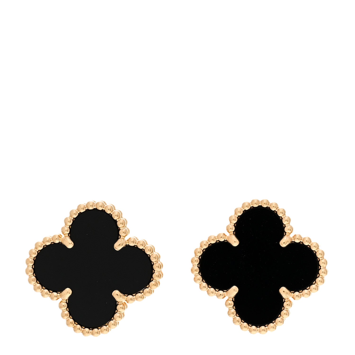 Van Cleef & Arpels 18K Yellow Gold Black Onyx Vintage Alhambra Earrings 1 of 5