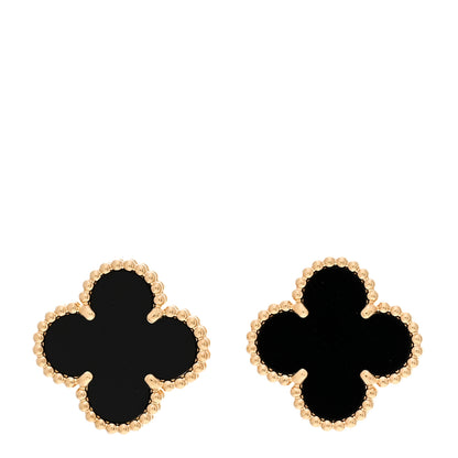 Van Cleef & Arpels 18K Yellow Gold Black Onyx Vintage Alhambra Earrings 1 of 5