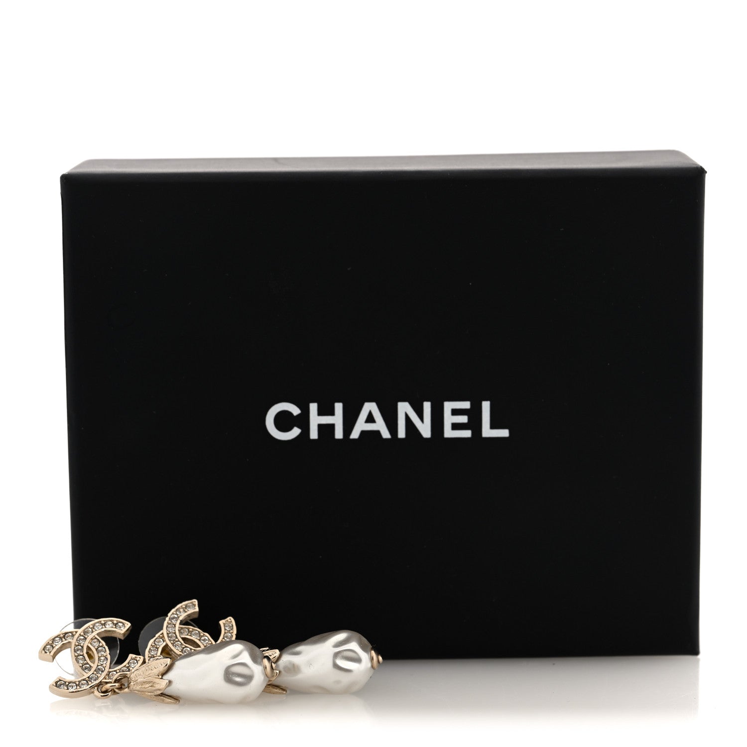 Chanel Crystal Pearl CC Drop Earrings Gold 5 of 5
