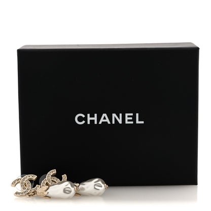Chanel Crystal Pearl CC Drop Earrings Gold 5 of 5