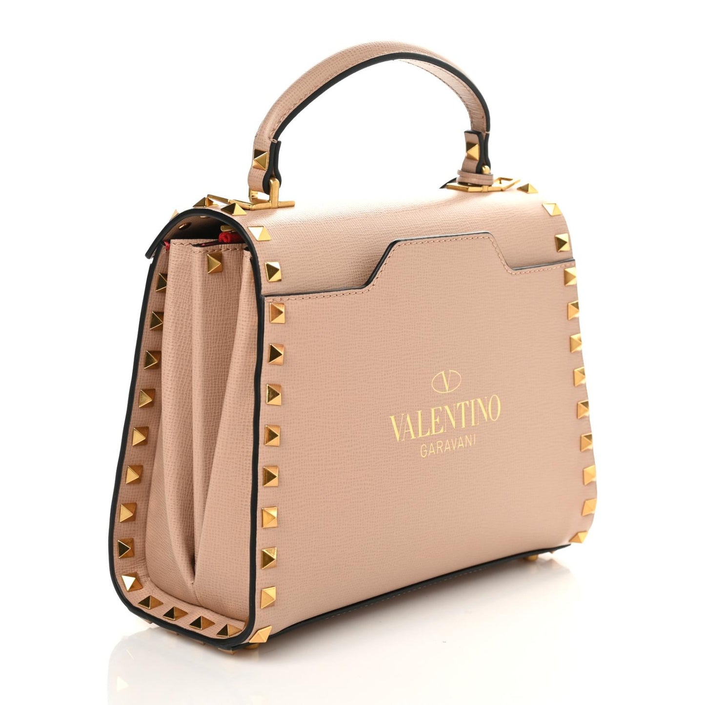 Grainy Calfskin Small Rockstud Alcove Top-Handle Flap Bag Rose Cannelle