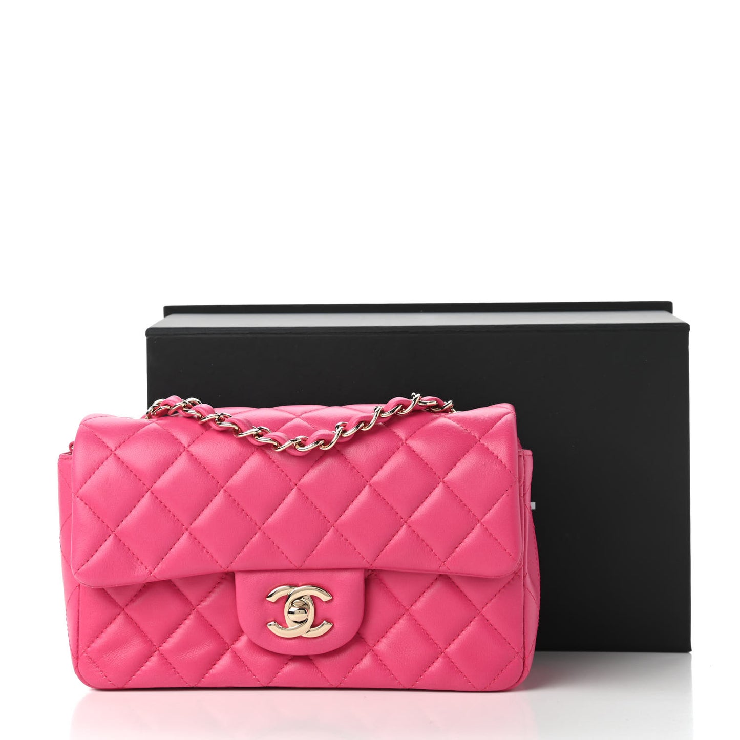 Lambskin Quilted Mini Rectangular Flap Dark Pink
