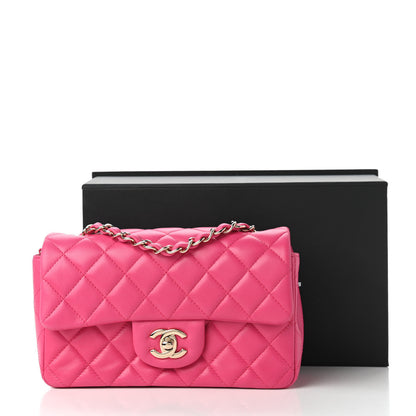 Chanel Lambskin Quilted Mini Rectangular Flap Dark Pink 11 of 11