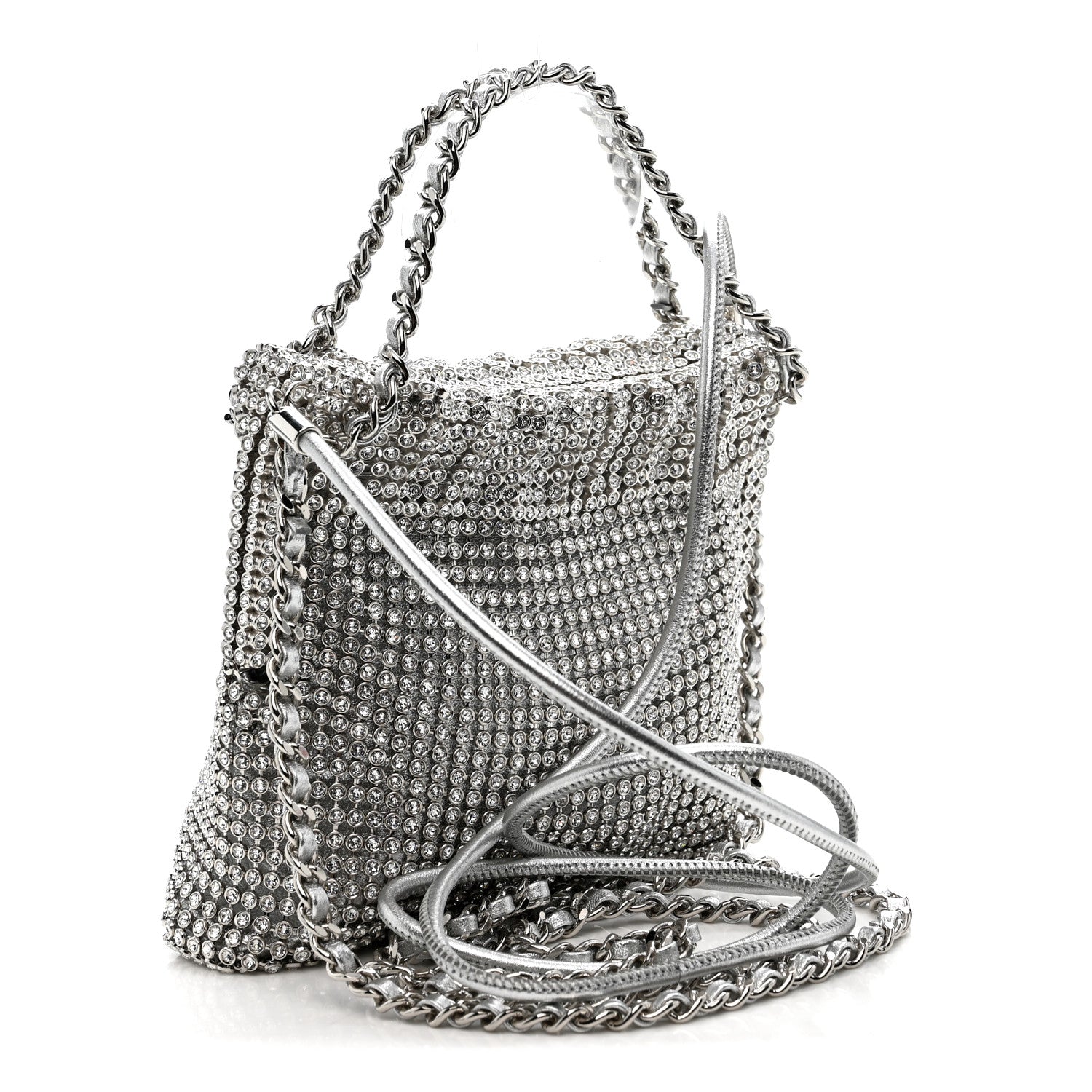 Chanel Crystal Embellished Metallic Lambskin Mini Chanel 22 Silver 3 of 11