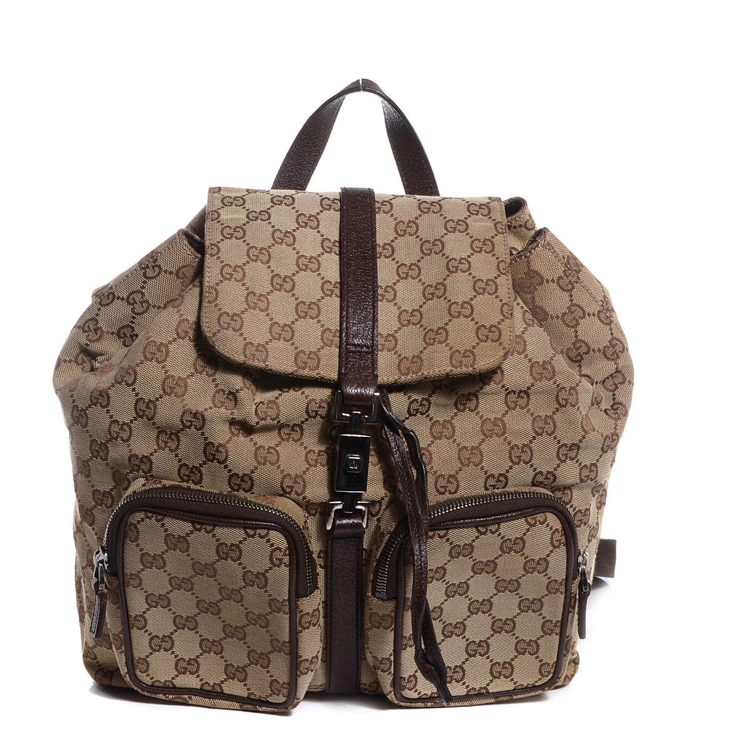 GG Monogram Single Buckle Backpack Brown