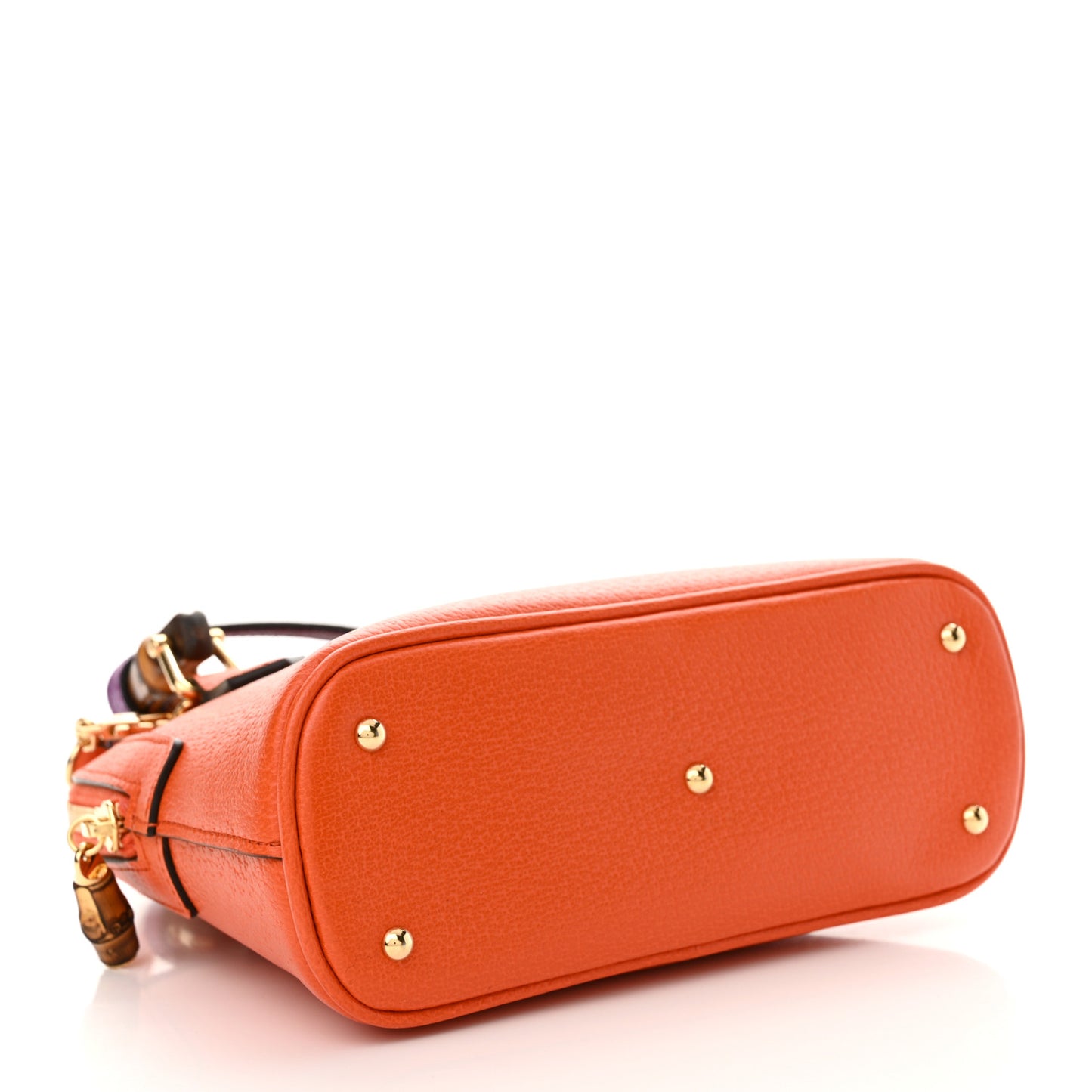 Textured Dollar Calfskin Mini Diana Dome Tote Bag Deep Orange Spicy Cyclamin