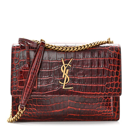 Saint Laurent Calfskin Crocodile Embossed Medium Monogram Sunset  Amber 7 of 9