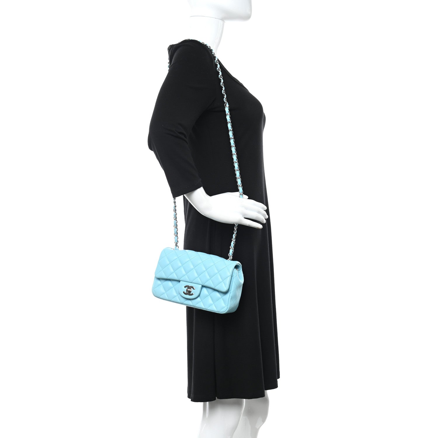 Chanel Lambskin Quilted Mini Rectangular Flap Light Blue 2 of 9