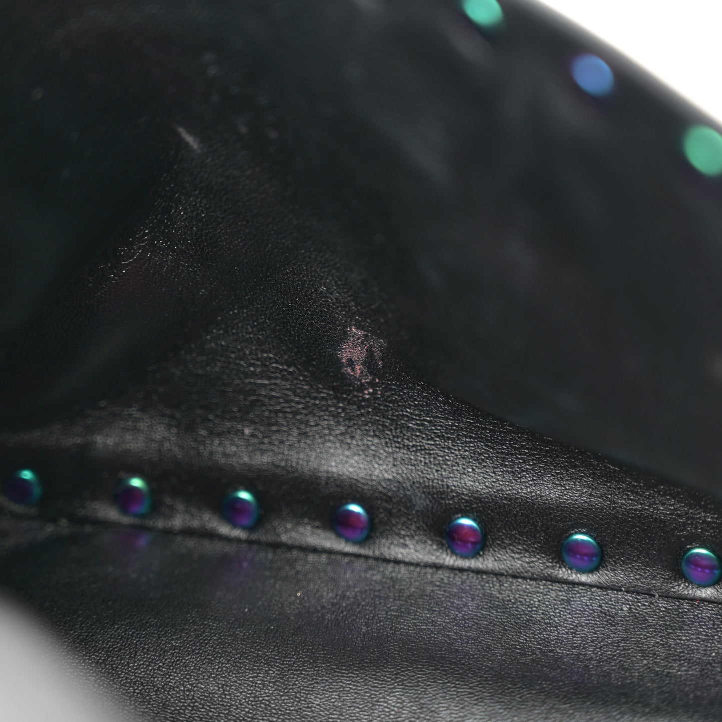Lambskin Oil Slick Small Rockstud Spike Shoulder Bag Black