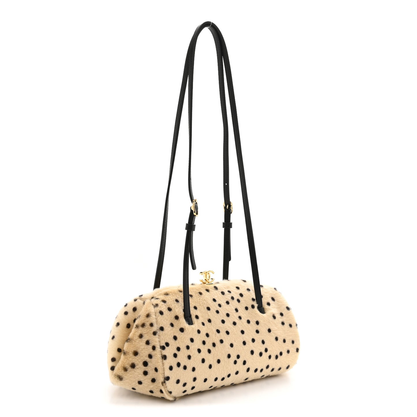 Pony Hair Cheetah Print Pretty CC Clutch With Strap Light Beige Black
