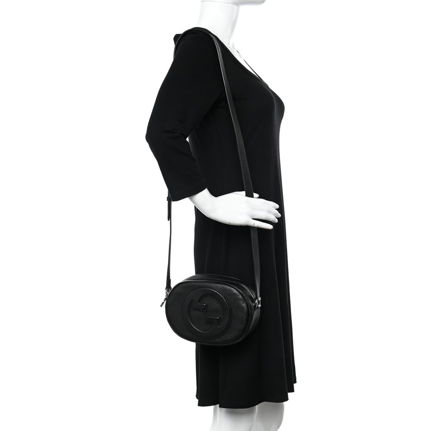Sakai Be Green Calfskin Diagonal Stitched Mini Blondie Shoulder Bag Black