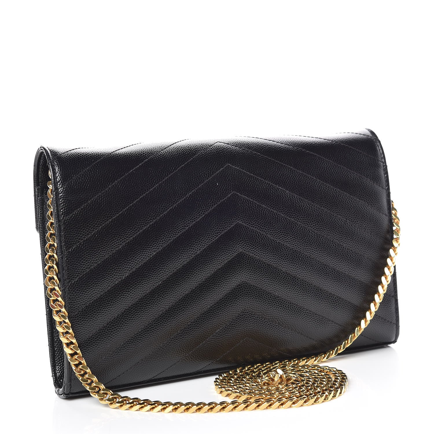 Saint Laurent Grain De Poudre Matelasse Chevron Monogram Chain Wallet Black 3 of 8