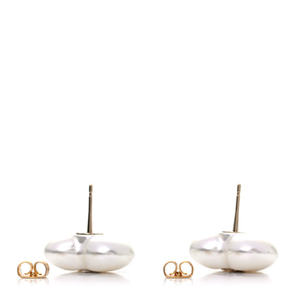 Chanel Pearl Crystal CC Heart Earrings Gold 3 of 4