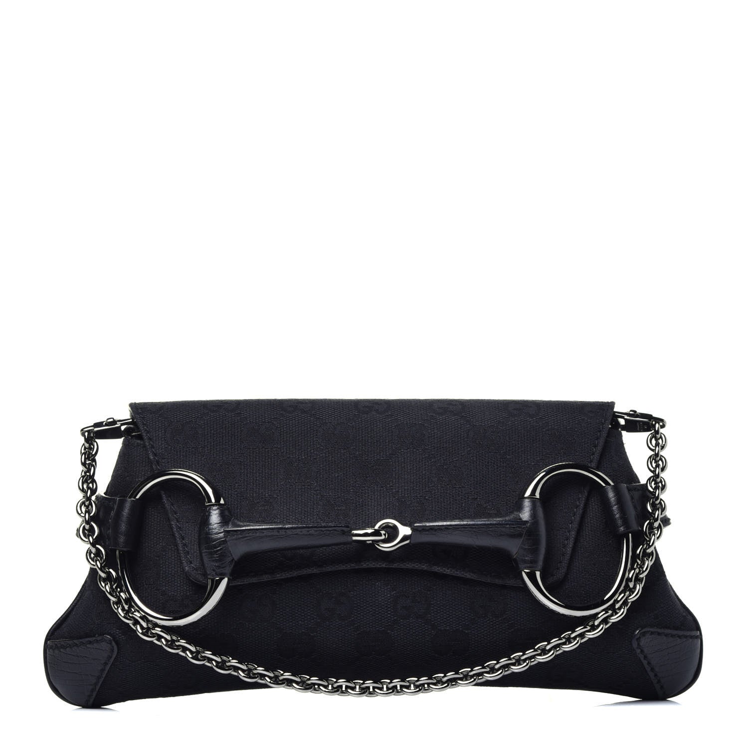 Gucci Monogram Horsebit Chain Clutch Black 1 of 9