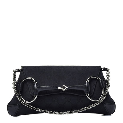 Gucci Monogram Horsebit Chain Clutch Black 1 of 9