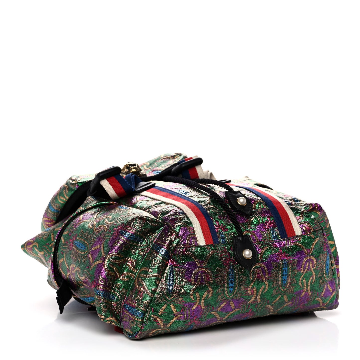 Brocade Web Small Double Buckle Backpack Green Multicolor