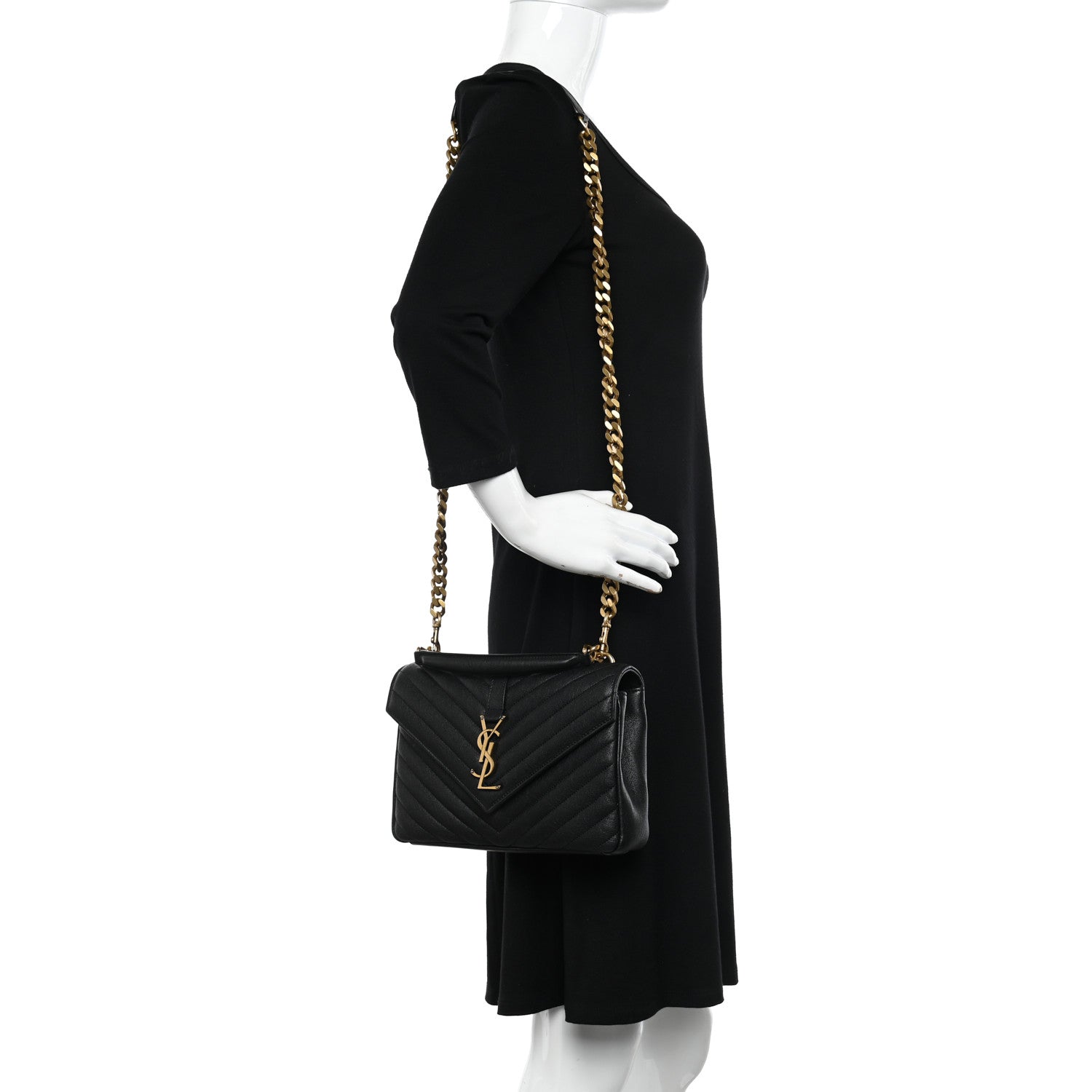 Saint Laurent Sheepskin Matelasse Chevron Monogram Medium College Bag Black 2 of 11
