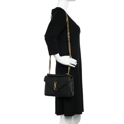 Saint Laurent Sheepskin Matelasse Chevron Monogram Medium College Bag Black 2 of 11