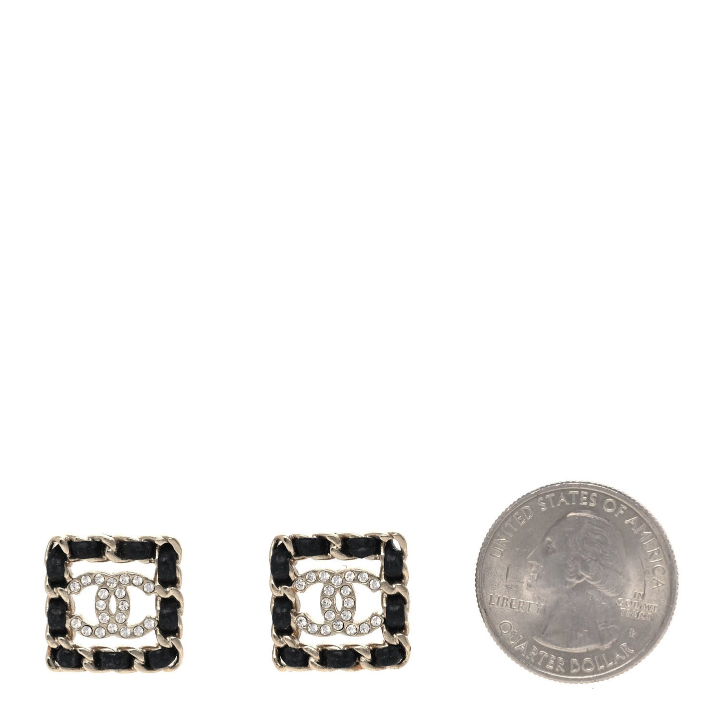 Crystal Lambskin Chain Sergeant Chanel Stud Earrings Black Gold