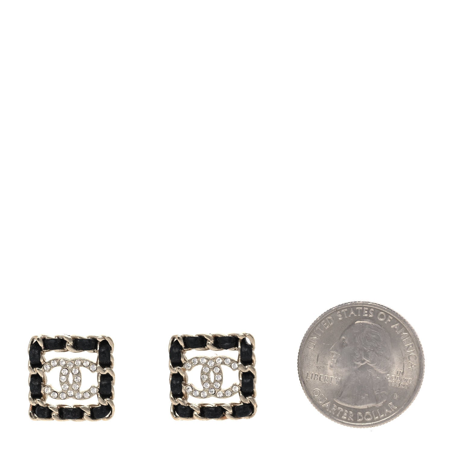 Chanel Crystal Lambskin Chain Sergeant Chanel Stud Earrings Black Gold 2 of 4
