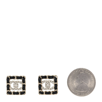 Chanel Crystal Lambskin Chain Sergeant Chanel Stud Earrings Black Gold 2 of 4