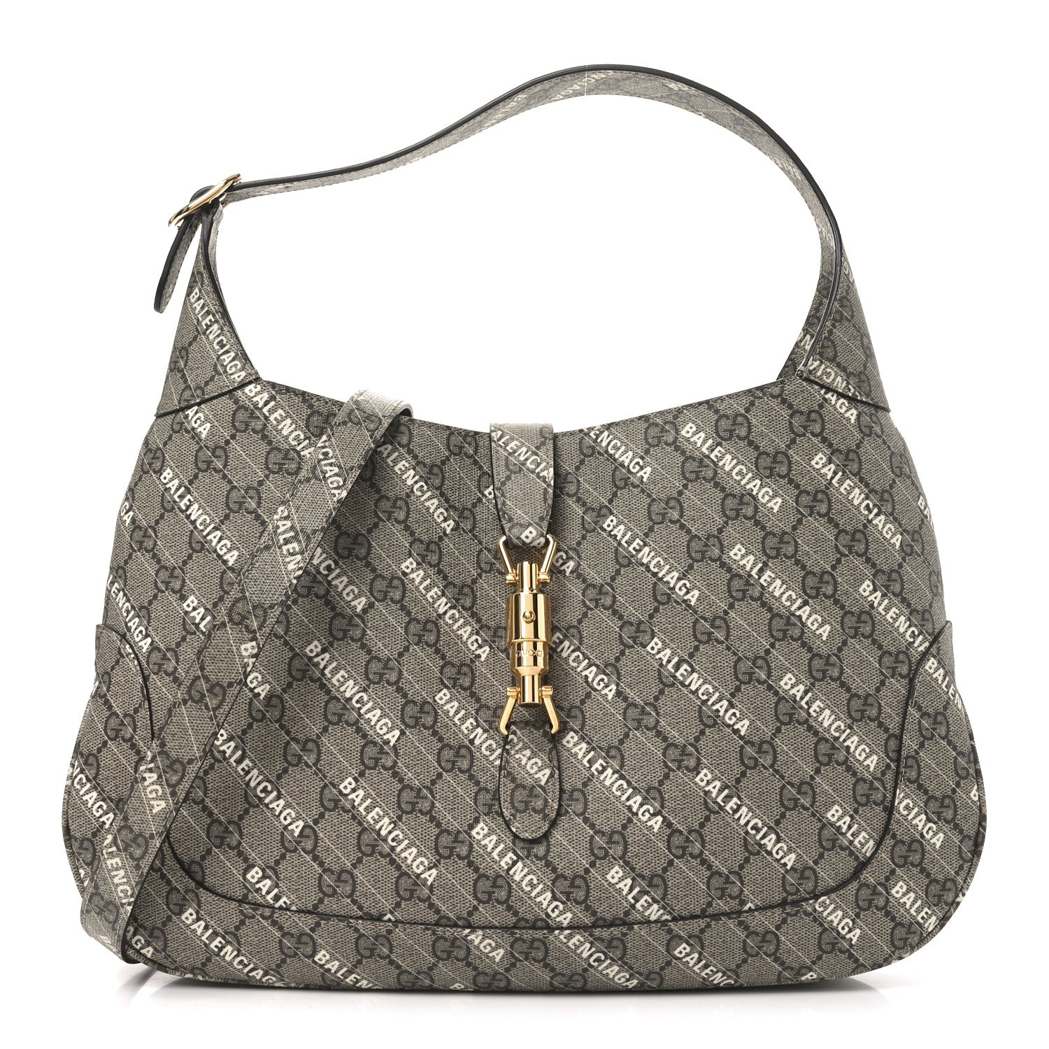 Gucci X BALENCIAGA GG Supreme Monogram Logo Print Medium Jackie 1961 Hobo Beige Ebony 1 of 10