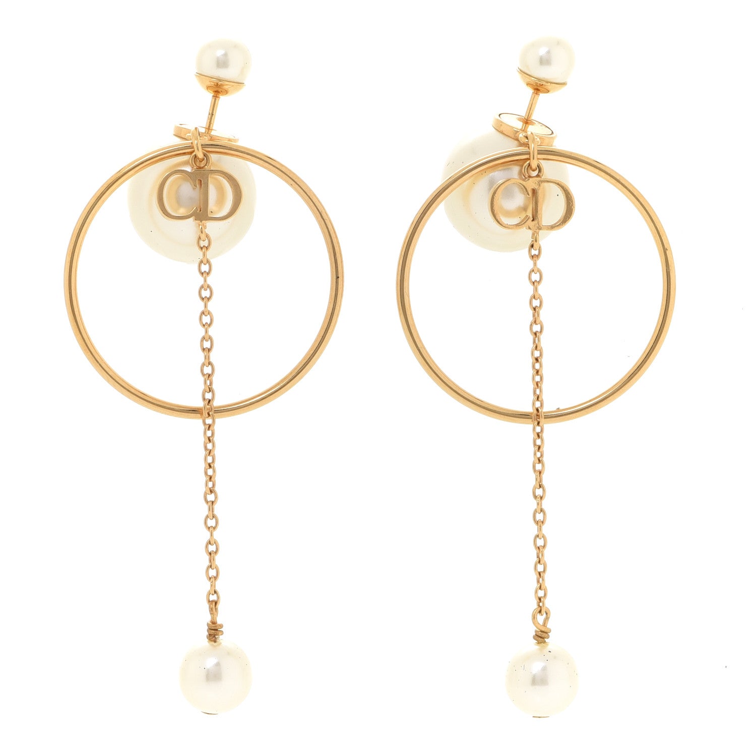 Christian Dior Pearl Tribales Dangle Chain Earrings Gold 1 of 4