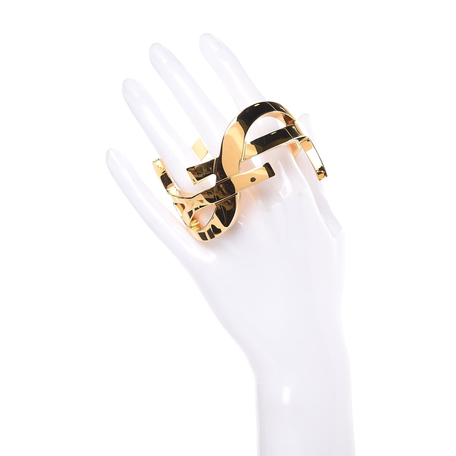 Saint Laurent Brass Monogram Medium Cuff Bracelet Gold 2 of 4