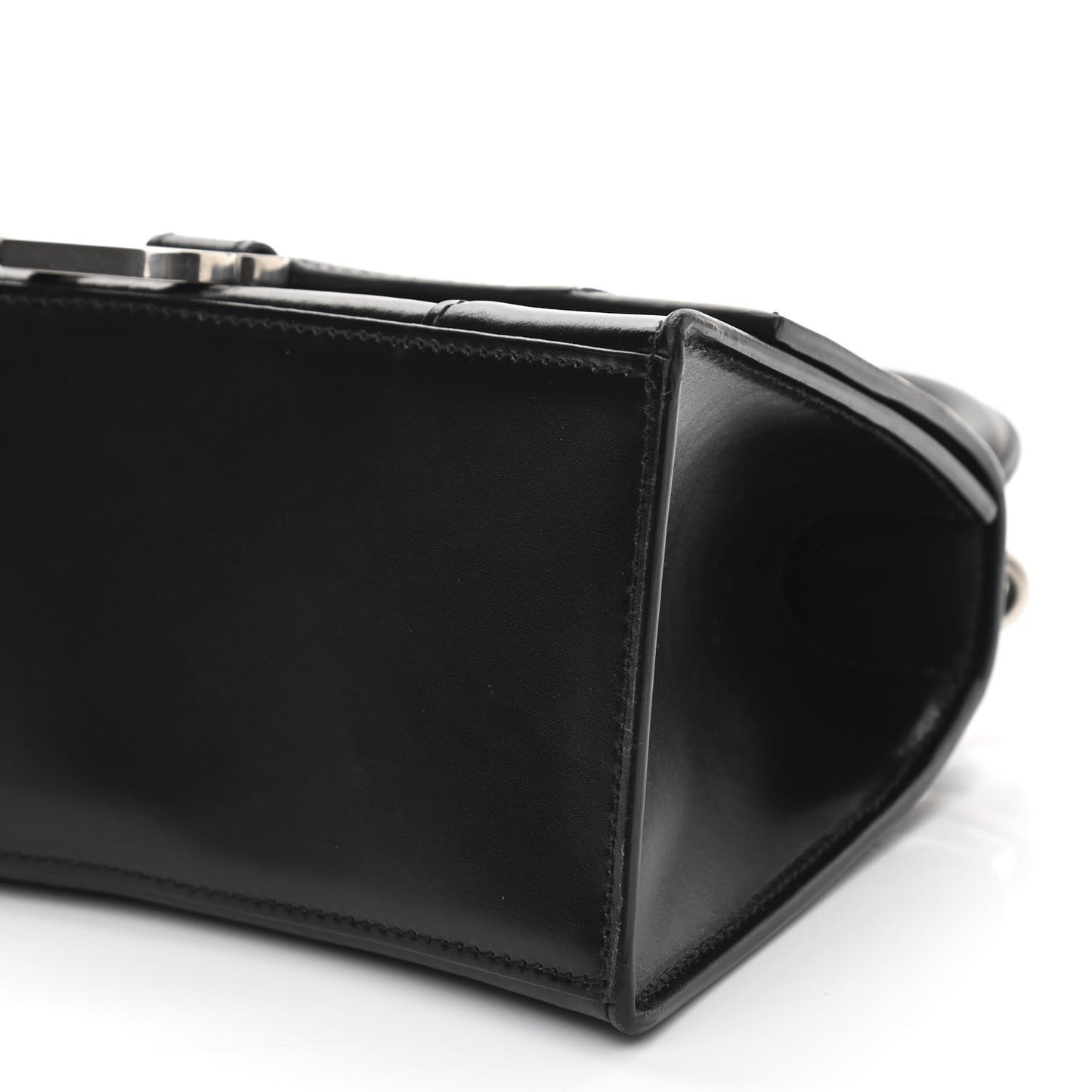 Shiny Box Calfskin Graffiti Logo Small Hourglass Top Handle Bag Black Silver