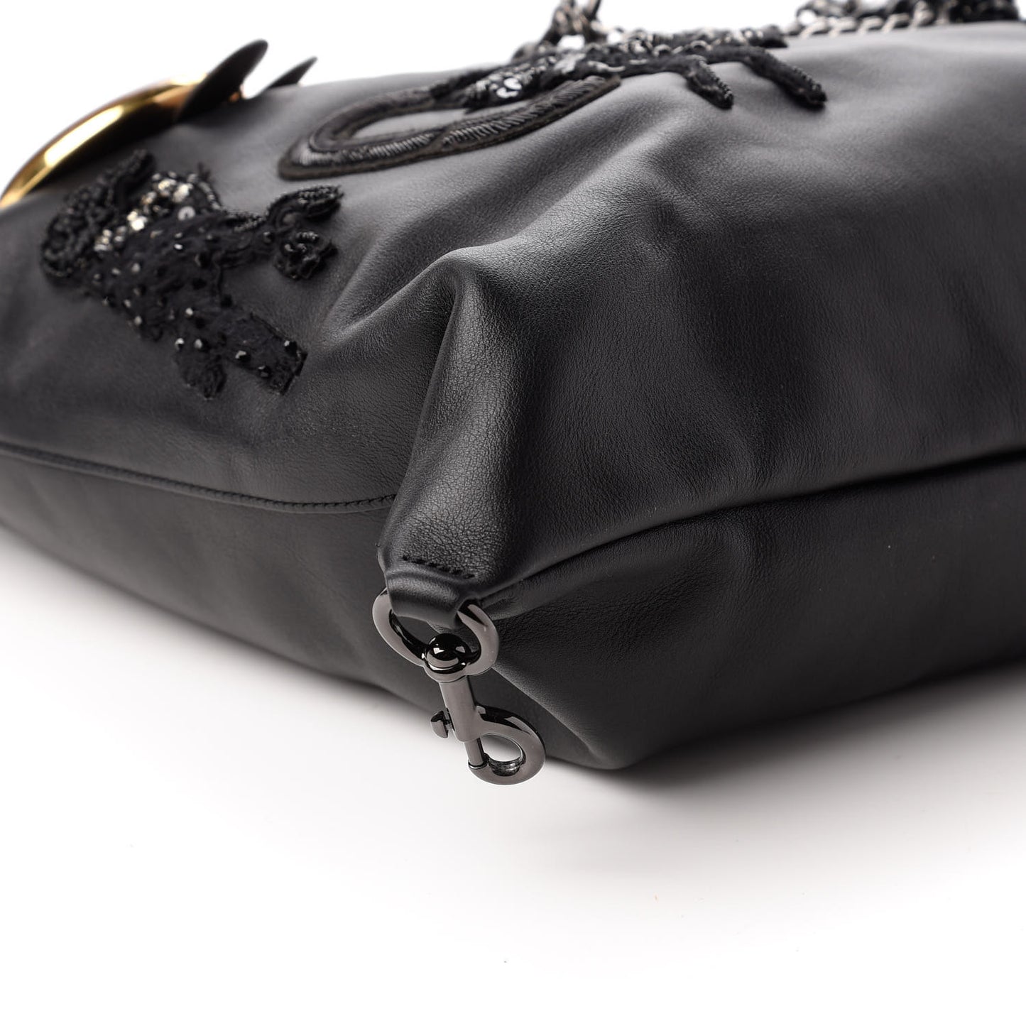 Calfskin Large Wingman Badges Shopping Tote Black