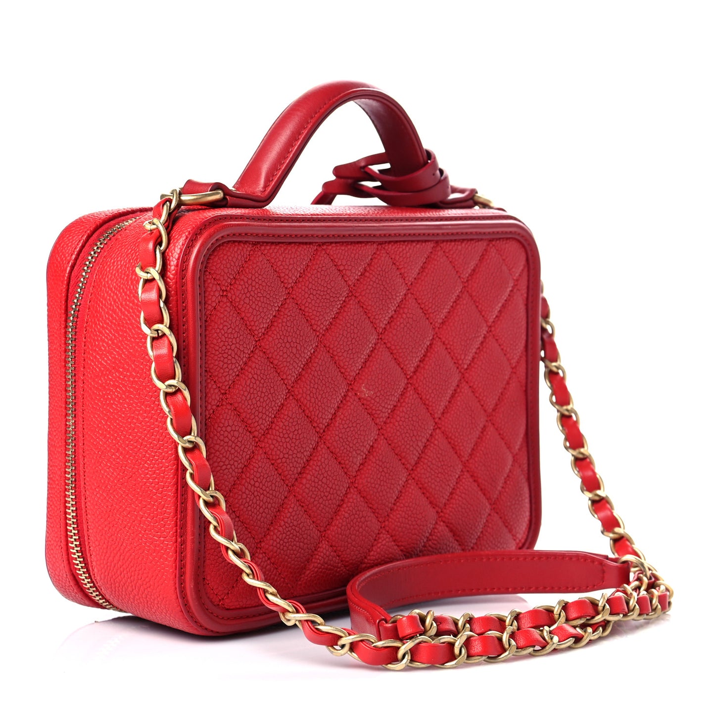 Caviar Quilted Medium CC Filigree Vanity Case Red