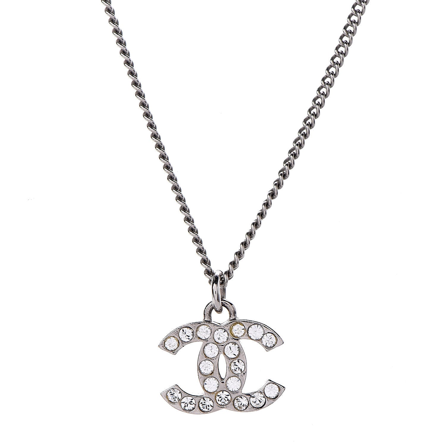 Chanel Crystal Timeless CC Necklace Silver 4 of 6