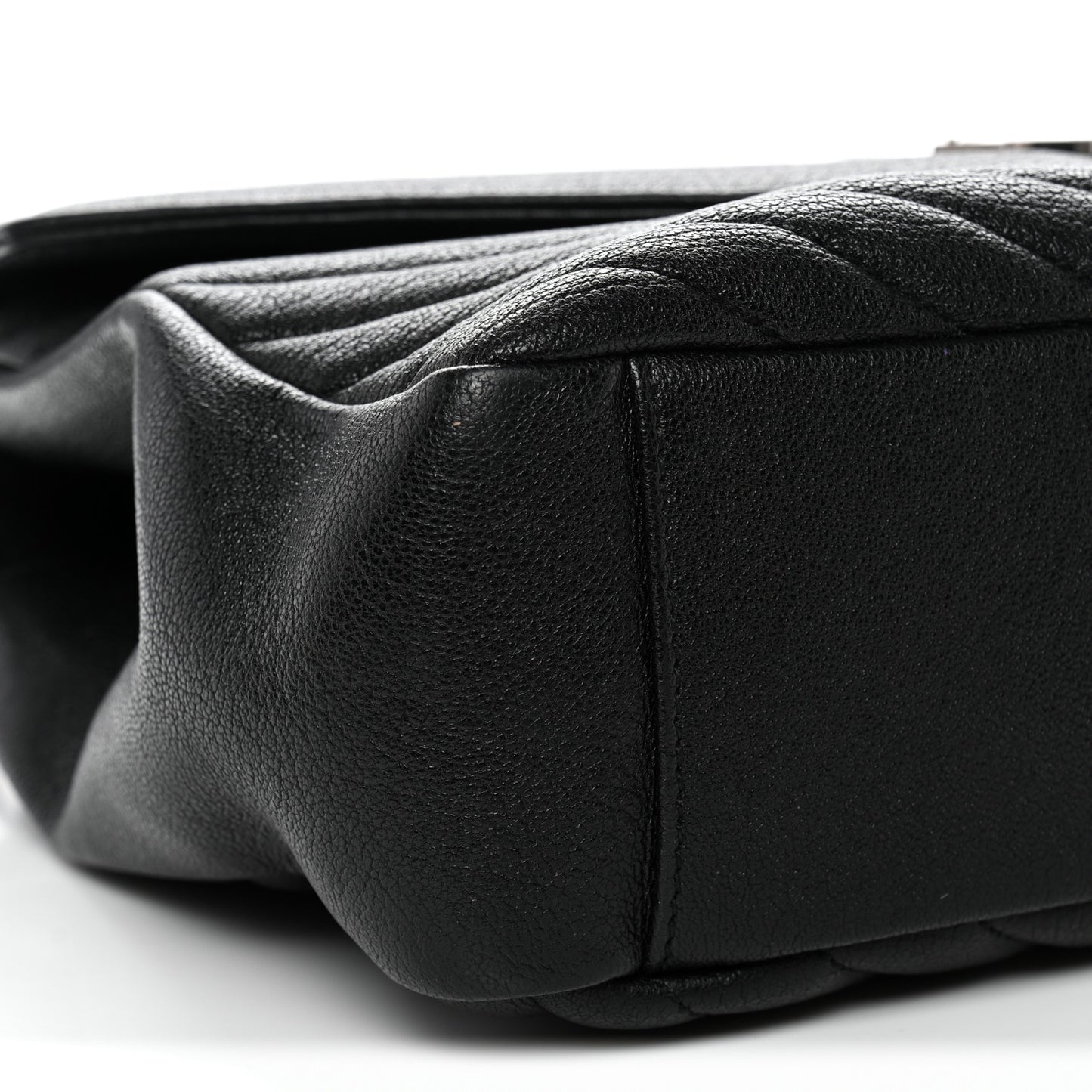Sheepskin Matelasse Chevron Monogram Large College Satchel Black