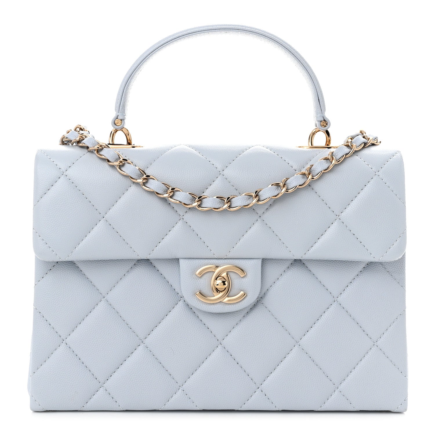 シャネル　トワレ　バカラ Chanel Caviar Quilted Retro Twist Top Handle Flap Light Grey