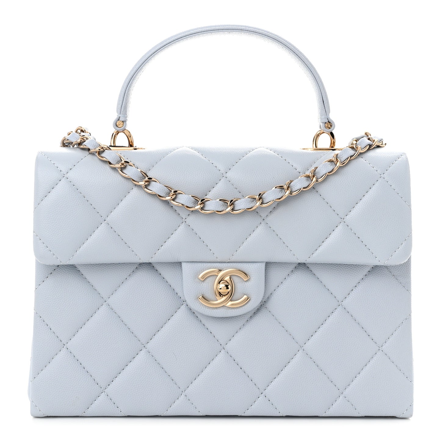 Caviar Quilted Retro Twist Top Handle Flap Light Grey