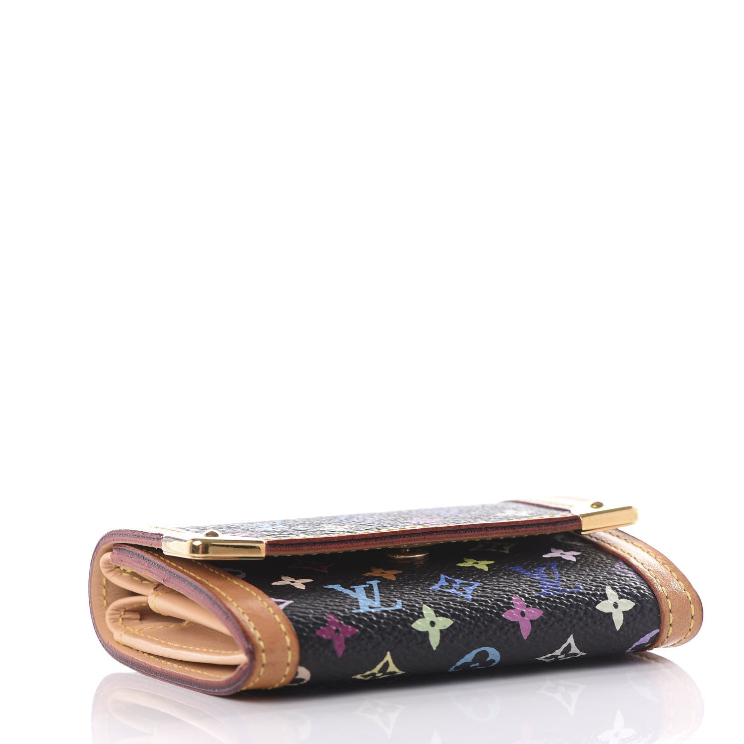 Louis Vuitton Monogram Multicolor Porte-Monnaie Plat Coin Purse Black 3 of 7