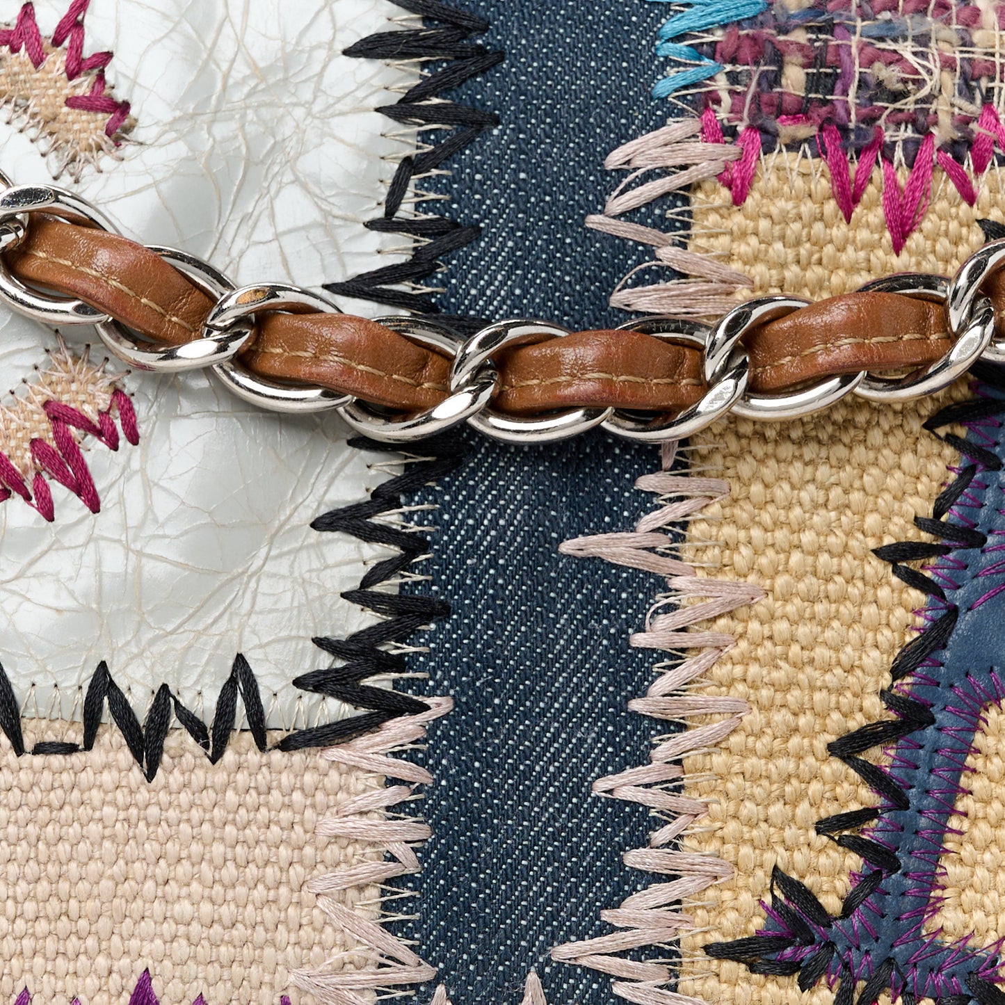 Denim Tweed Patchwork Jumbo Single Flap Multicolor