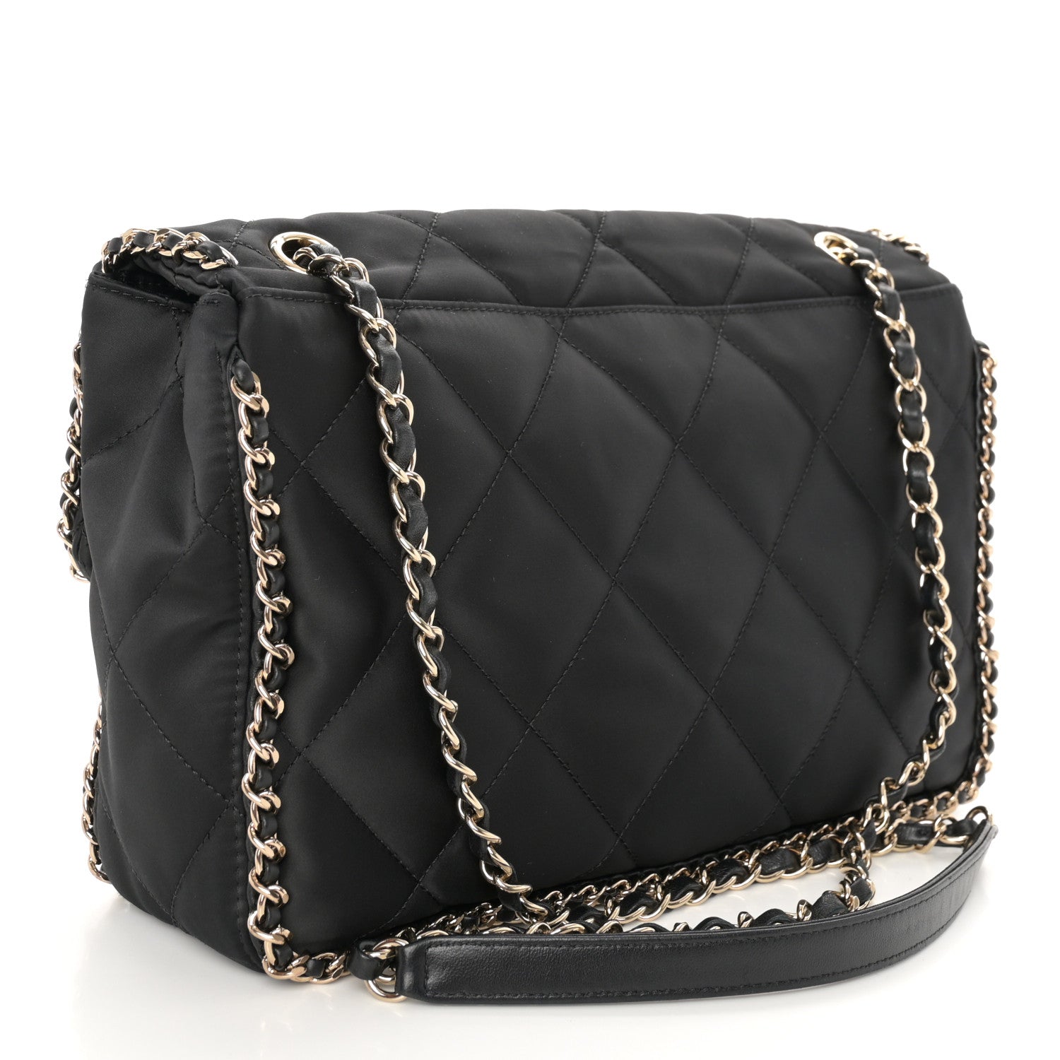 Chanel Satin Quilted Large Chain All Over Flap Bag Black Black 3 of 12