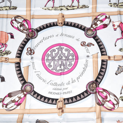 Hermes Silk Couvertures Et Tenues de Jour Scarf 140 Gris Perle Fuchsia Black 4 of 6