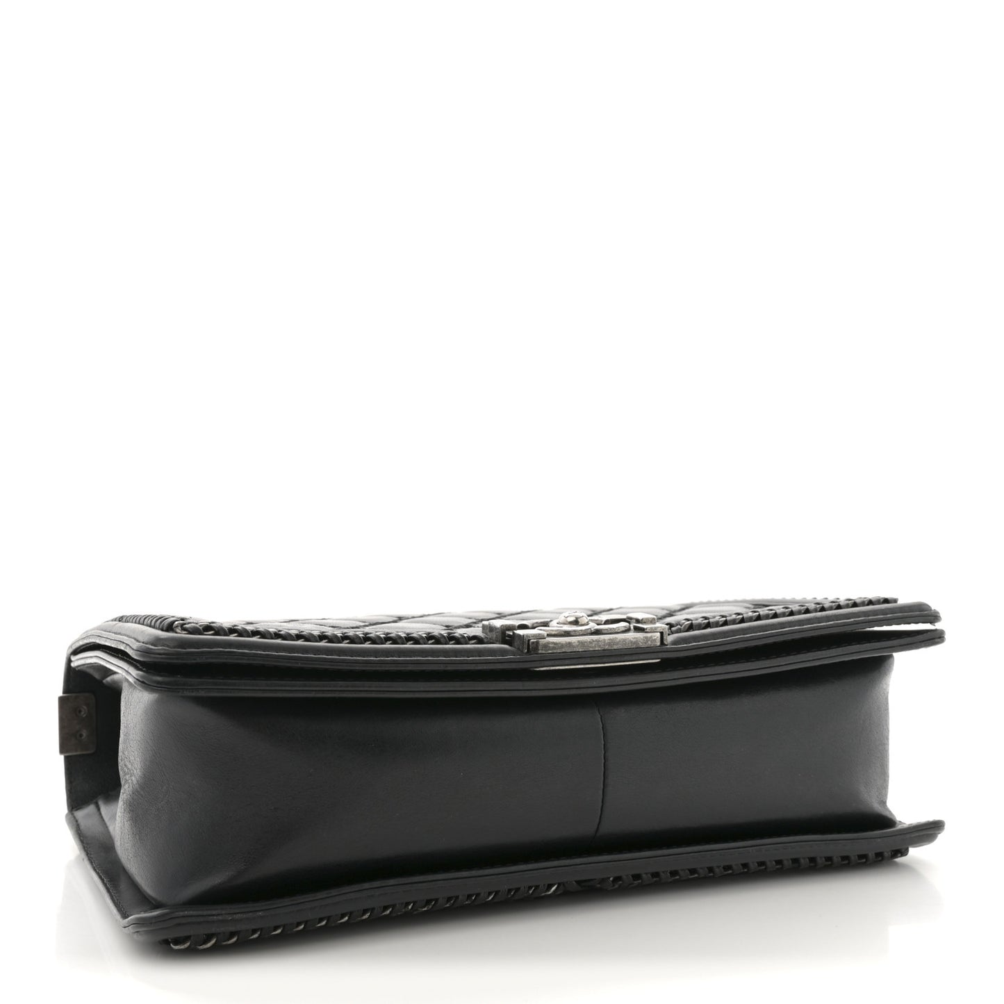 Calfskin Quilted Medium Top Handle Boy Flap Black