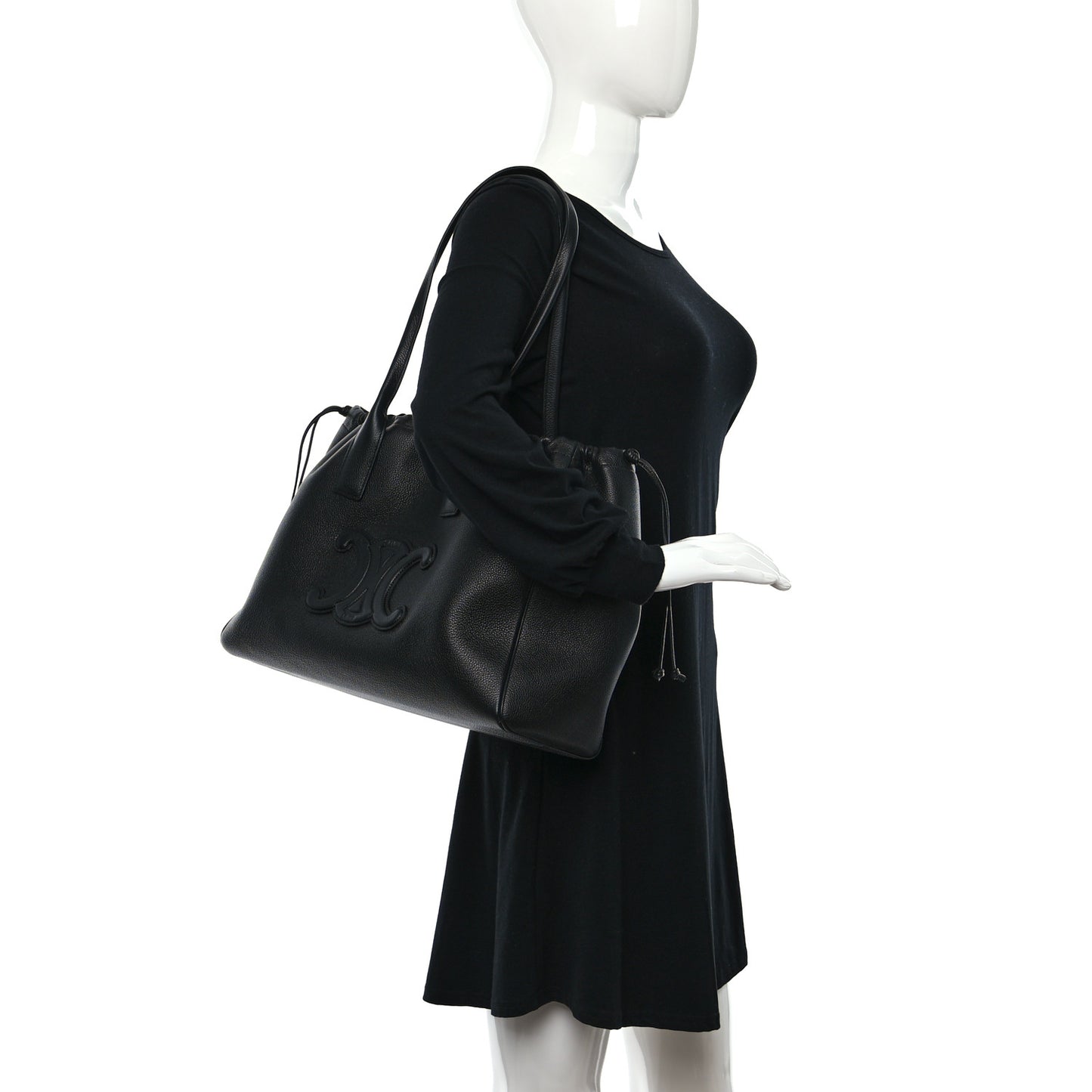 Grained Calfskin Cuir Triomphe Cabas Drawstring Black