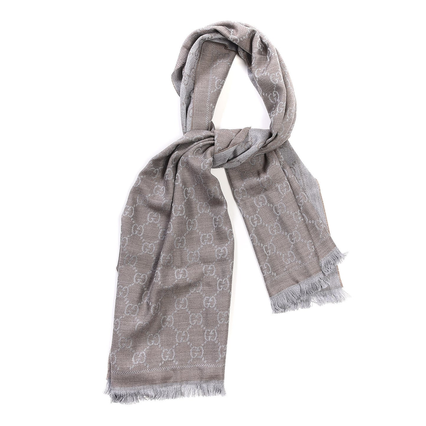 Wool Silk Monogram Fringe Scarf Natural