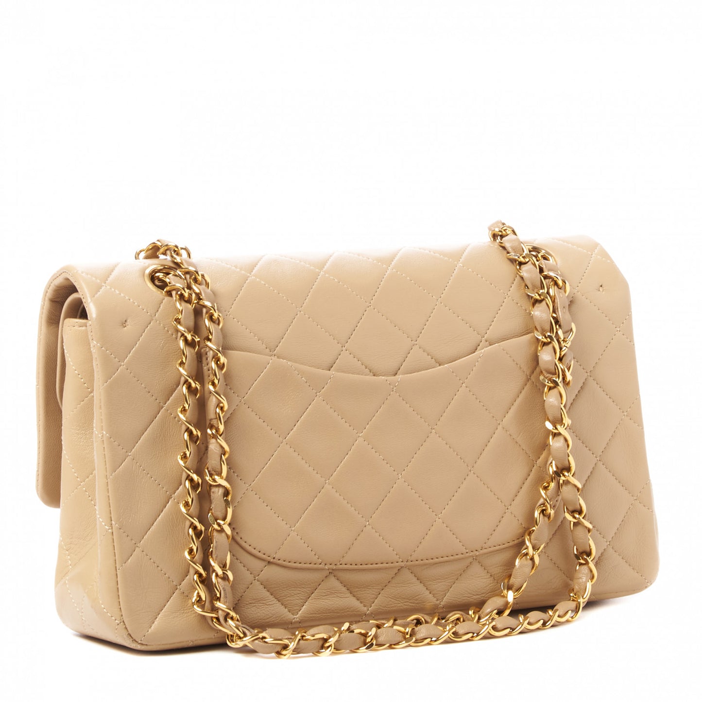 Lambskin Quilted Medium Double Flap Beige